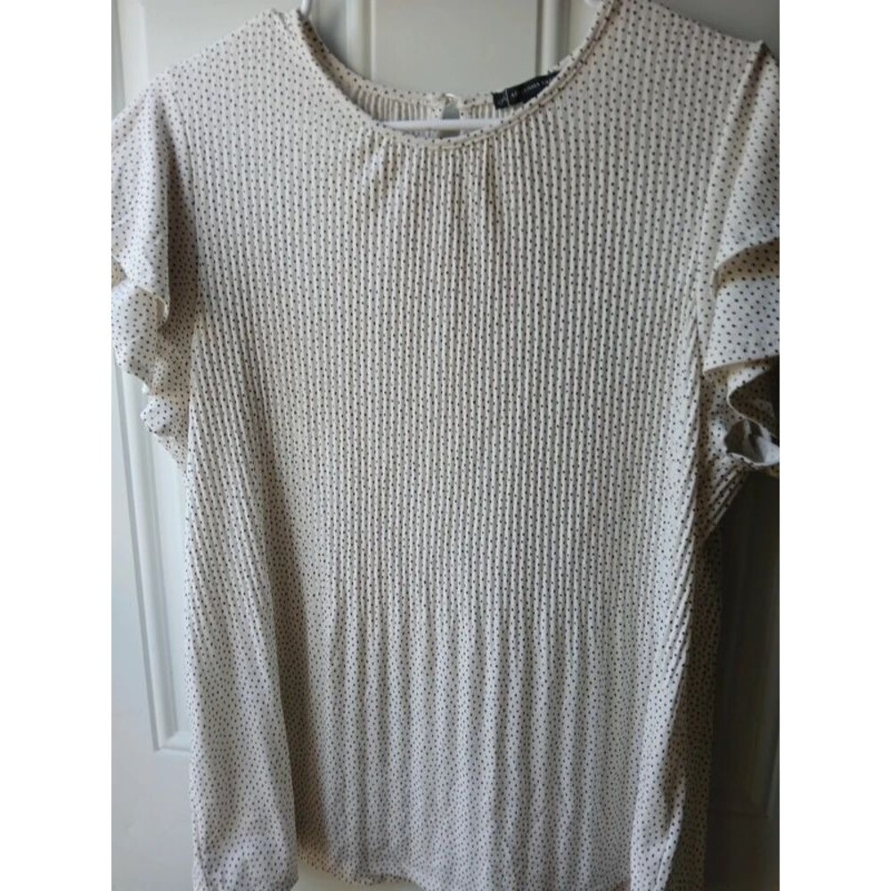 Adrianna Papell Ivory Blouse with Black Micro Dots